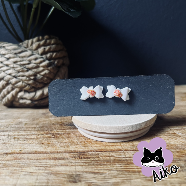 Bow Stud - White Orange Slices